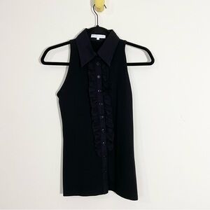 Anne Fontaine Black Sleeveless Ruffle Front Blouse Top